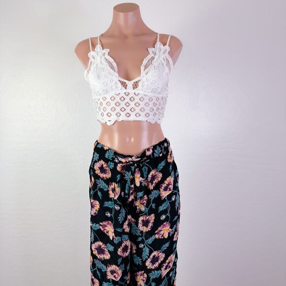 Band Of Gypsies Floral Tie Elastic Waist Wide Leg Pants Black Crimson Small NWT - Picture 11 of 11
